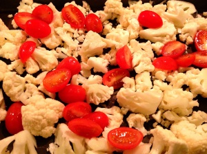 Cauliflower and tomatoes for Indian Rice Bowl