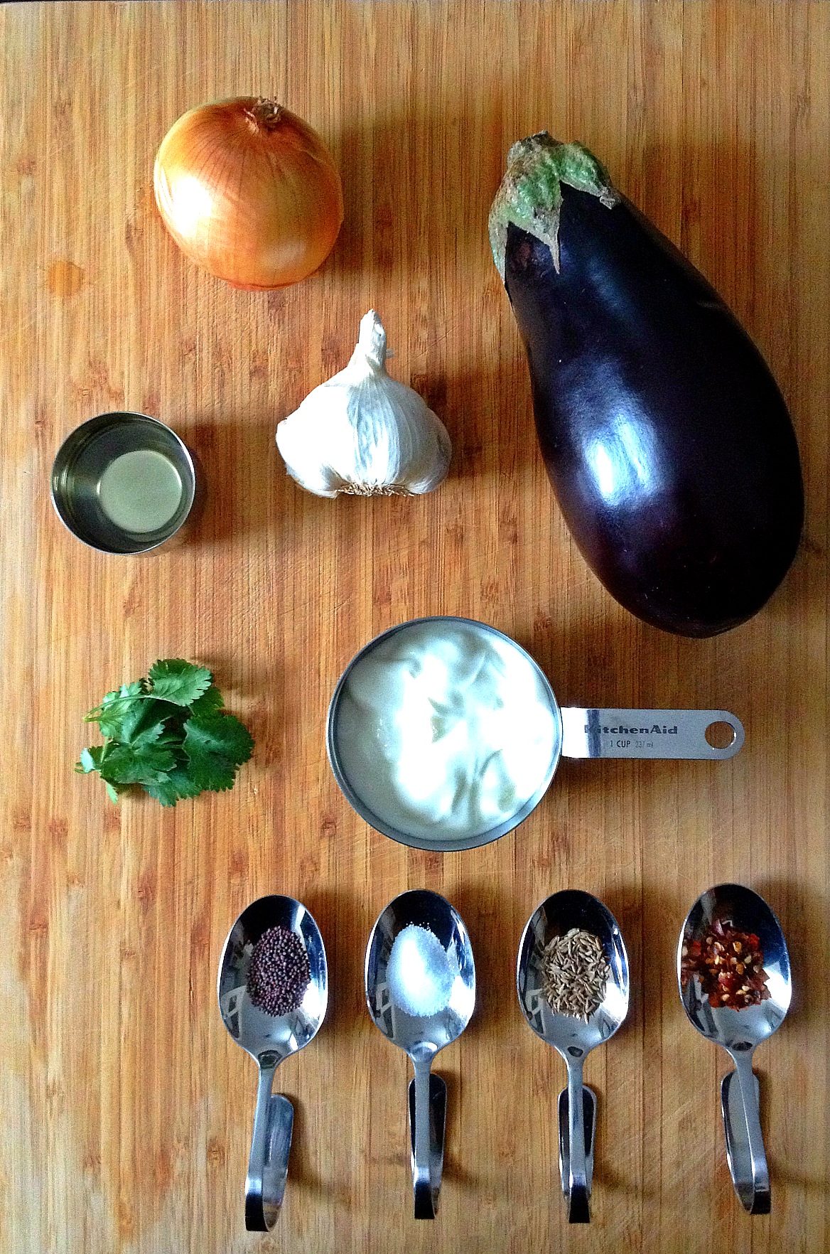 Ingredients for oven-roasted eggplant raita