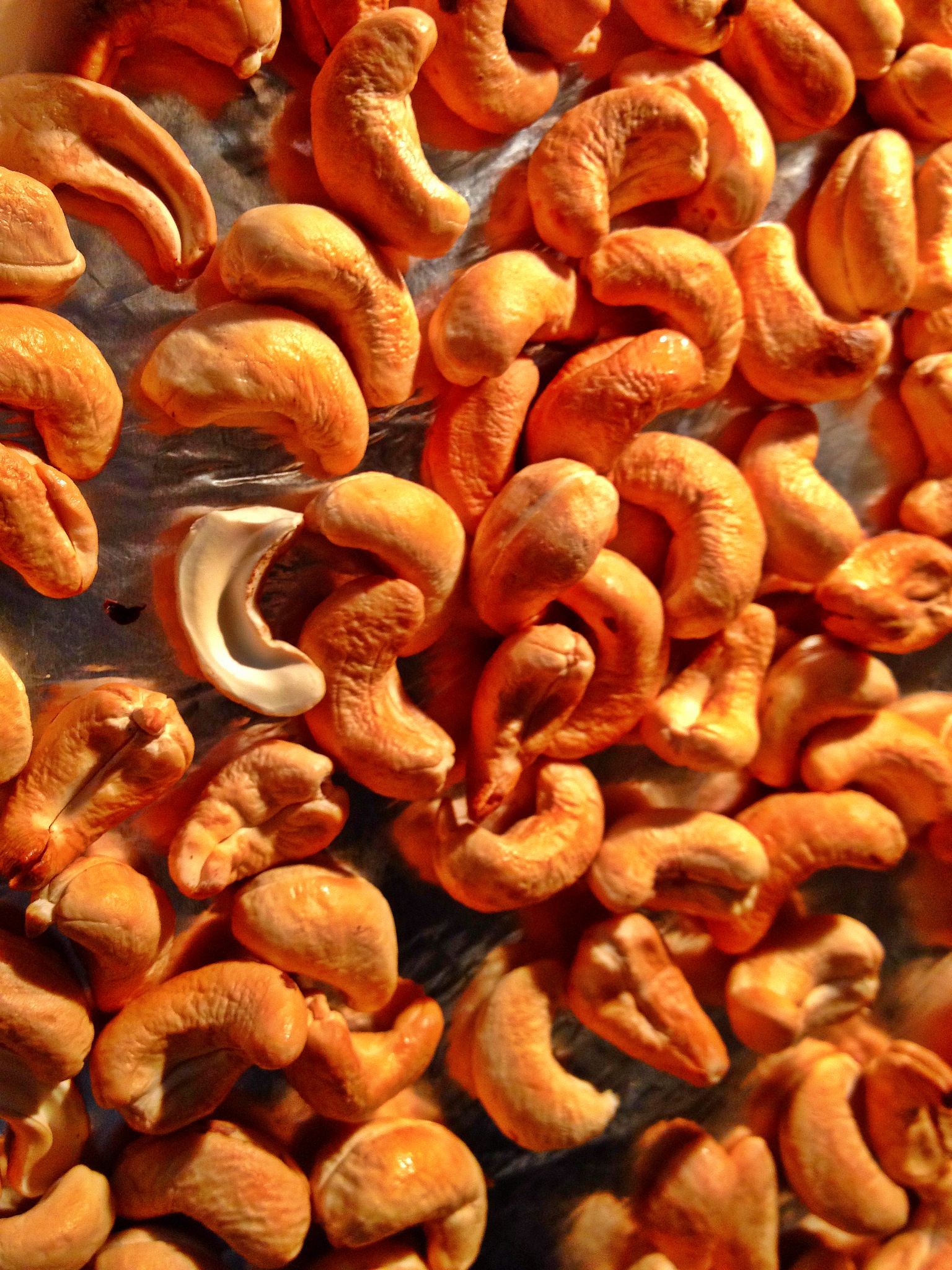 Oven-roasted cashews after 15 minutes at 350F
