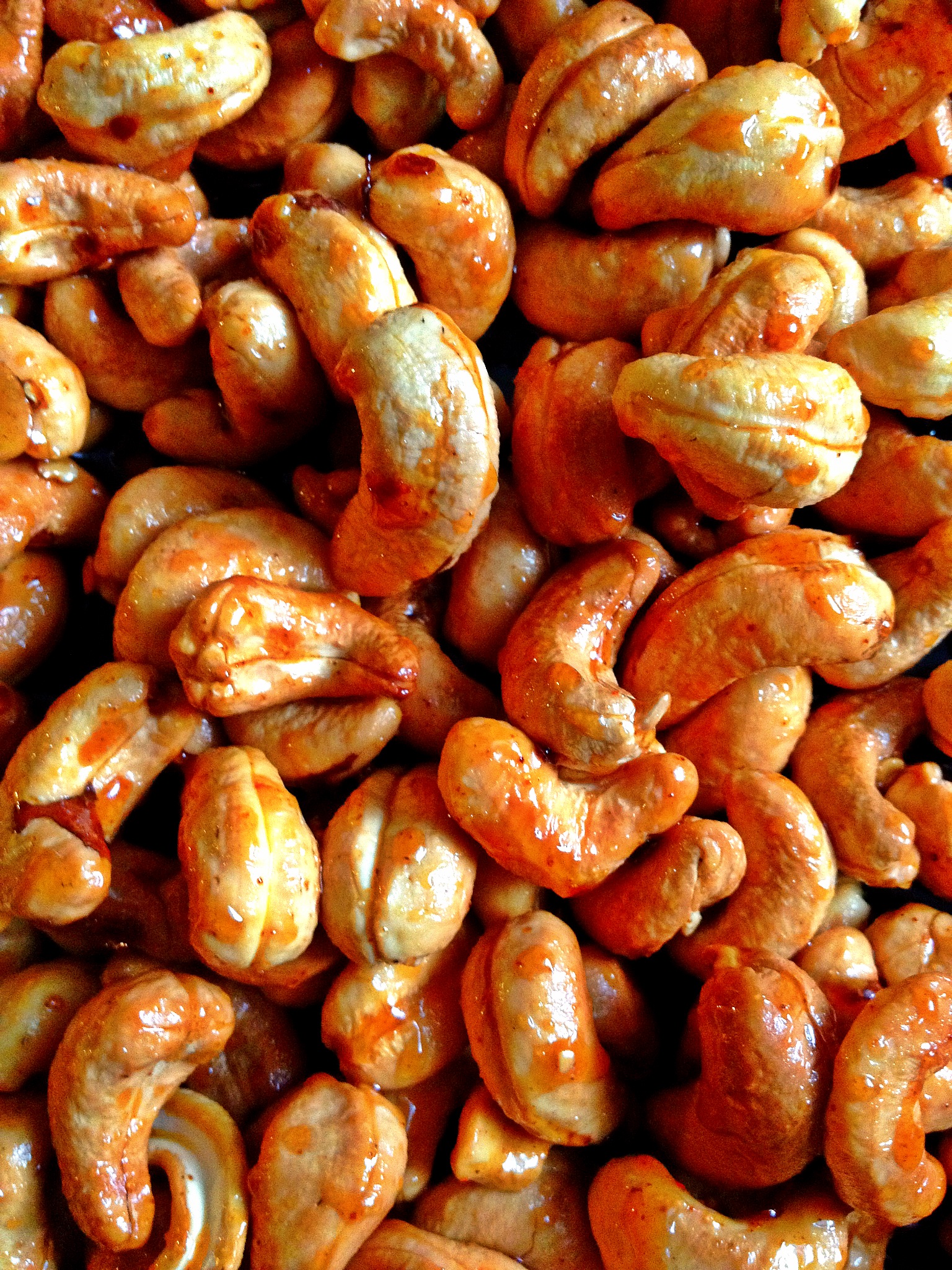 Sweet & Spicy Glazed Cashews hot off the pan