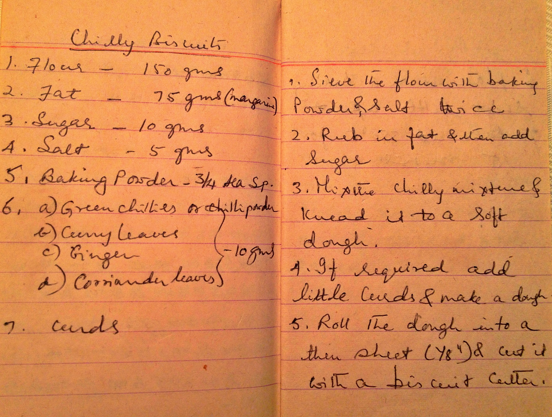 My mom's homemade recipes in small ruled notebook