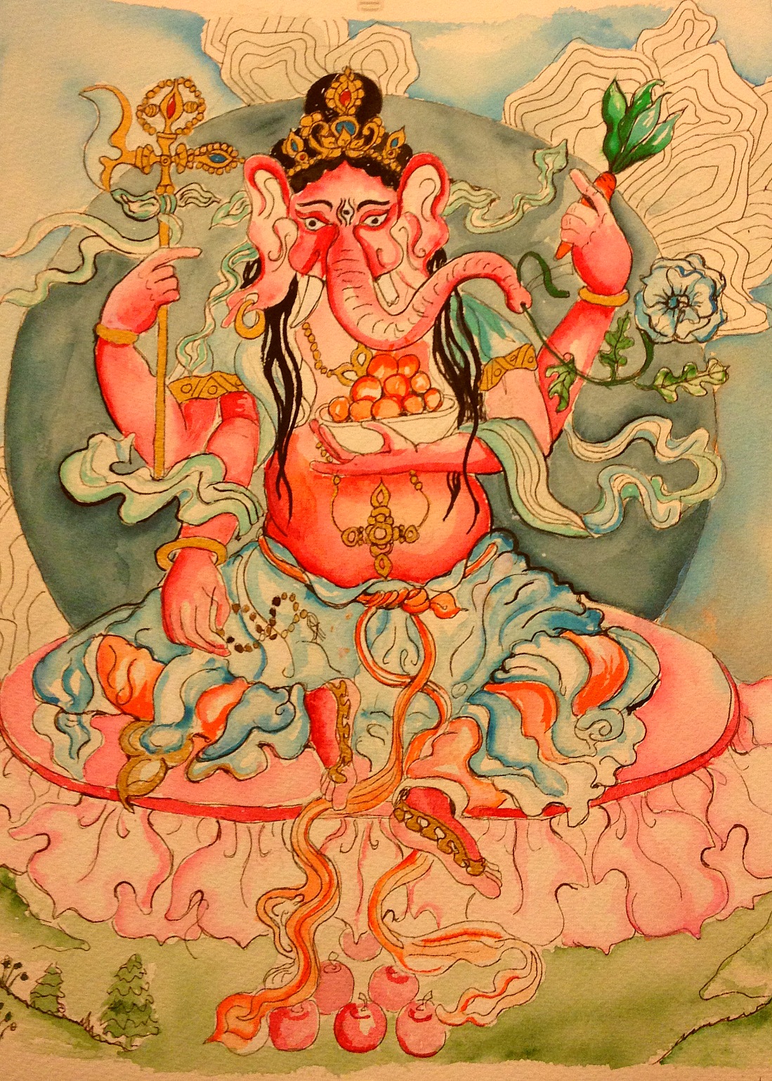 Water color painting of Lord Ganesha by Lacey Korb