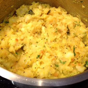 Potato palya (masala potatoes) ready to be stuffed into a dosa