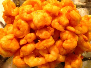 Cooked turmeric shrimp for Indian Shrimp Curry