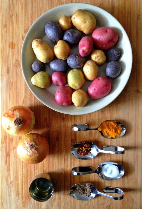 Ingredients for Indian Roasted Potatoes with Browned Onions